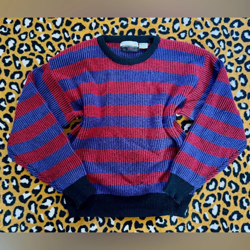 Vintage Gabrielle Red and Violet Blue Striped Sweater - Picture 1 of 3